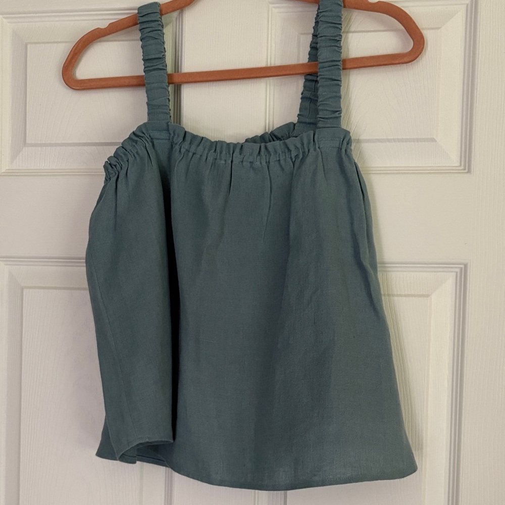 Emerson Fry Slate Blue Ruched-Strap Tank Top